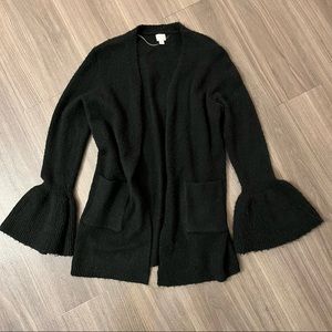 Plush Dark Green Bell Sleeve Cardigan, Size s